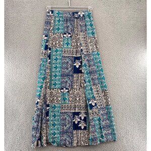 Earthbound Skirt Womens Medium Blue Multi Mixed Pattern Batik Maxi Pull On Boho